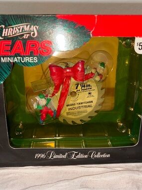 Vintage Sears Saw Blade Ornament with Red Bow and Elf Accents